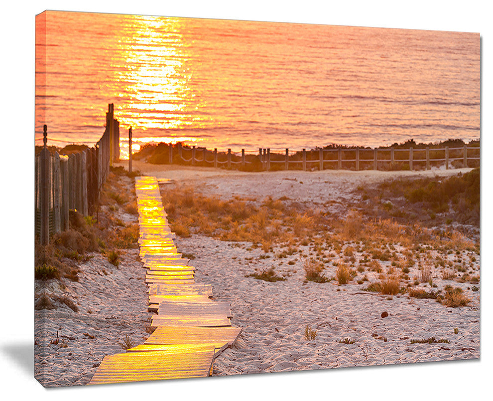 "Yellowish Boardwalk Into Seashore" Sea Bridge Canvas Art Print, 40"x30"