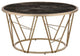 Benzara BM251129 Coffee Table With Glass Top and Geometric Frame, Black and Gold