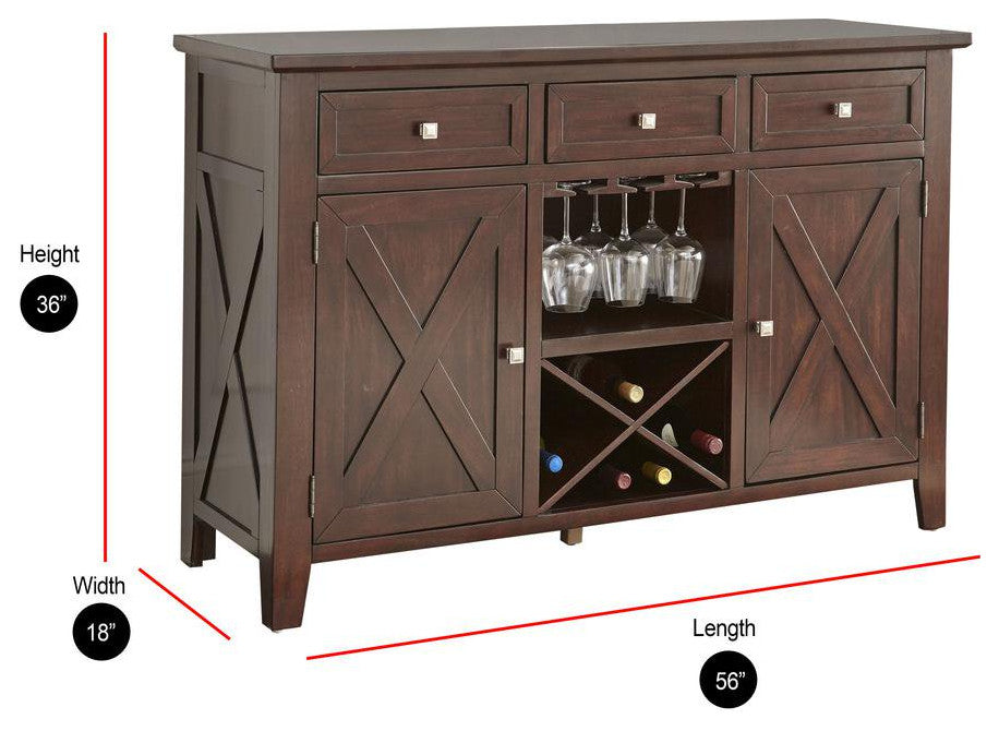 Spacious Sideboard, X-Shaped Wine Rack & Hanging Glass Stemware Rack, Espresso