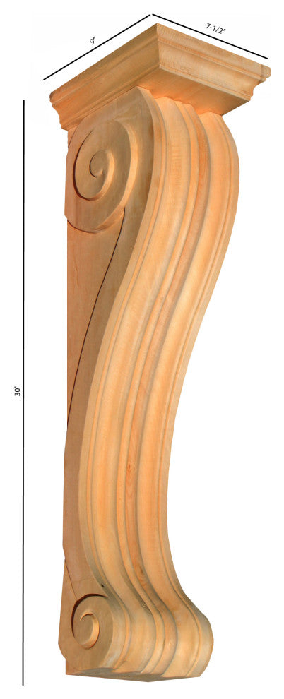 Large Tradition Corbels, basswood, 7.5"Wx9"Dx30"H