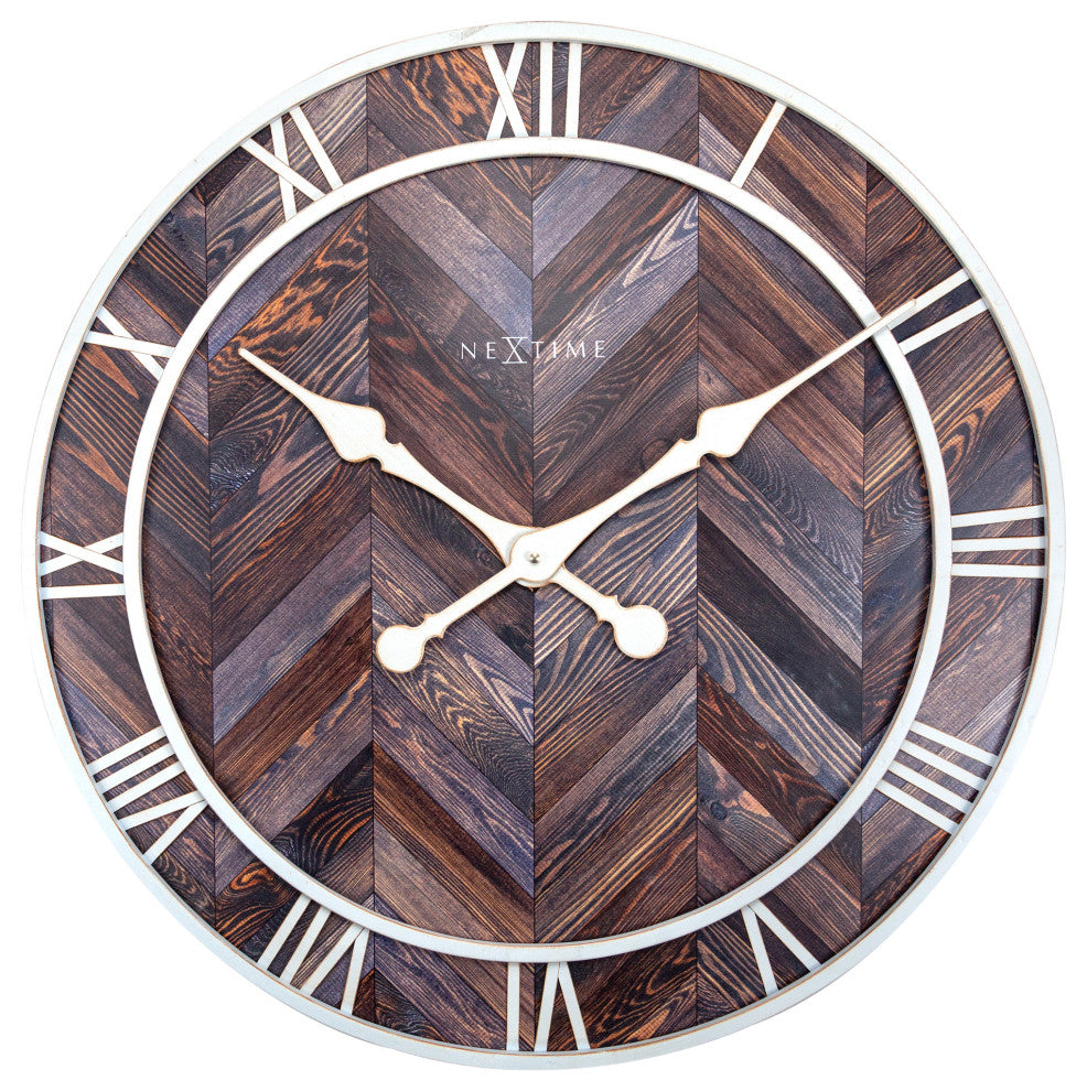 Roman Vintage Wall Clock, Dark Wood With White Details