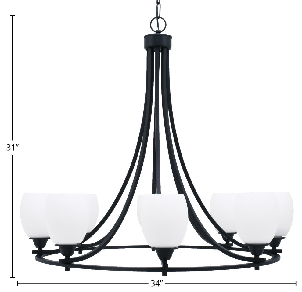Paramount Uplight 8-Light Chandelier, Matte Black, 5" White Linen Glass