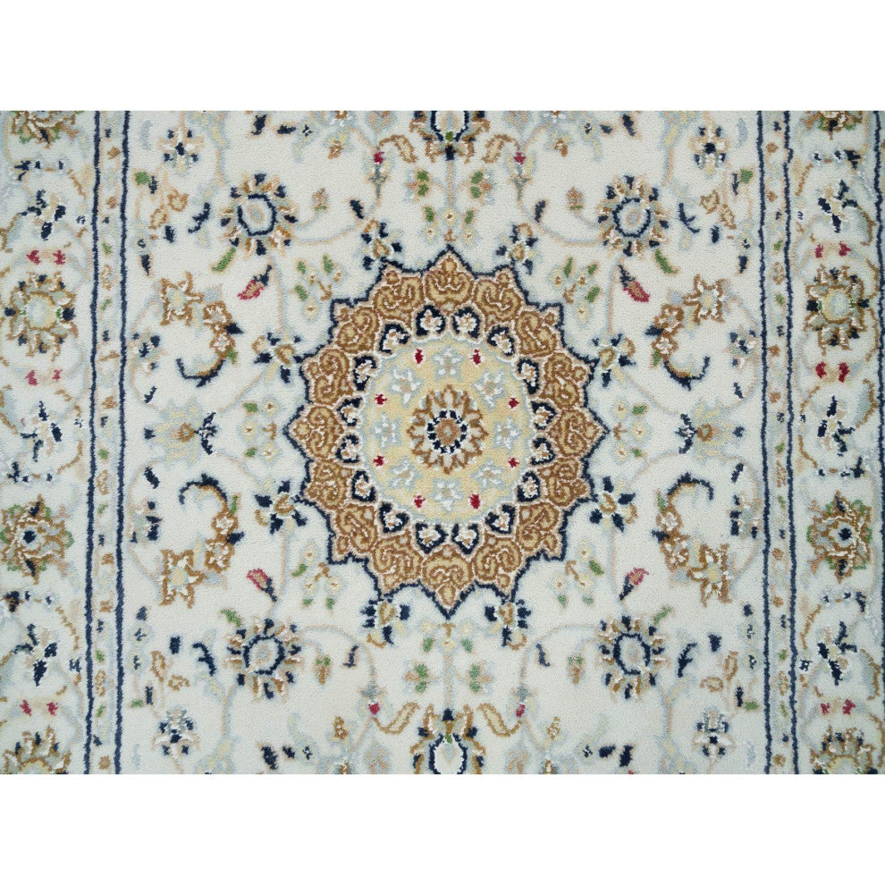 White 250 KPSI Soft Wool Hand Knotted Nain Design XL Runner Rug 2'6"x20'6"