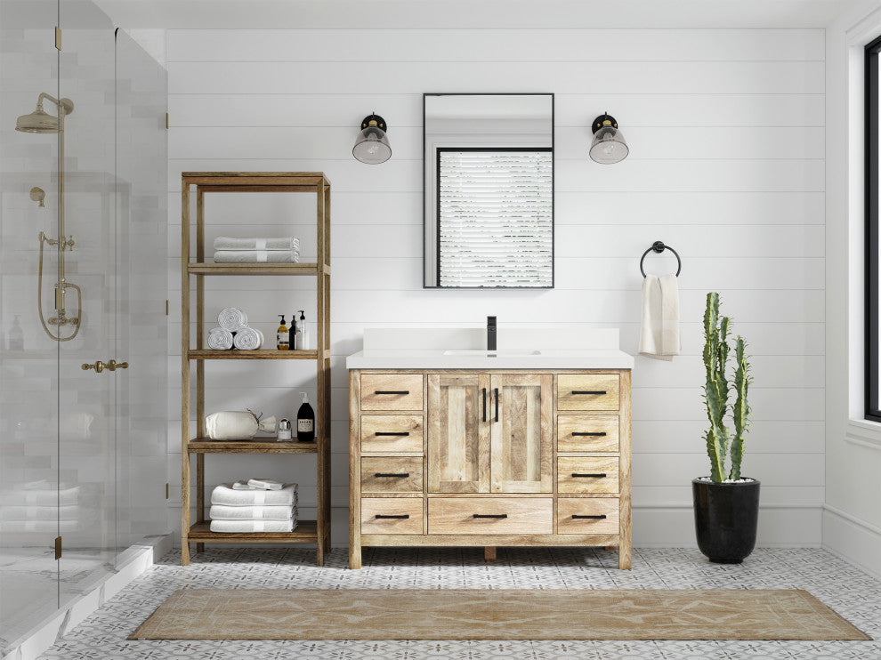 Malibu Mango 48 Single Sink Bath Vanity in White Washed 2" White Quartz