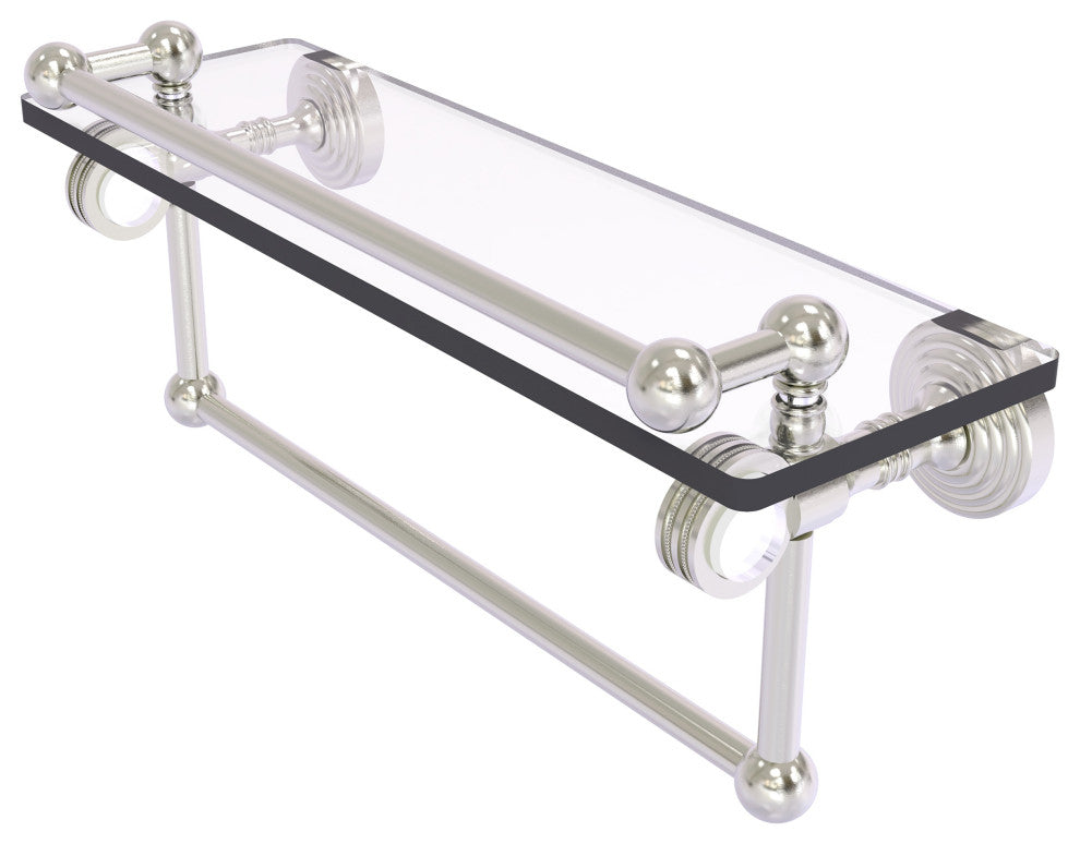Pacific Grove 16" Dotted Glass Shelf and Towel Bar, Satin Nickel