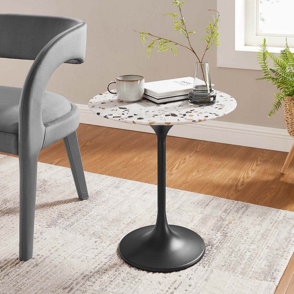 Lippa 20" Round Terrazzo Side Table, Black Terrazzo