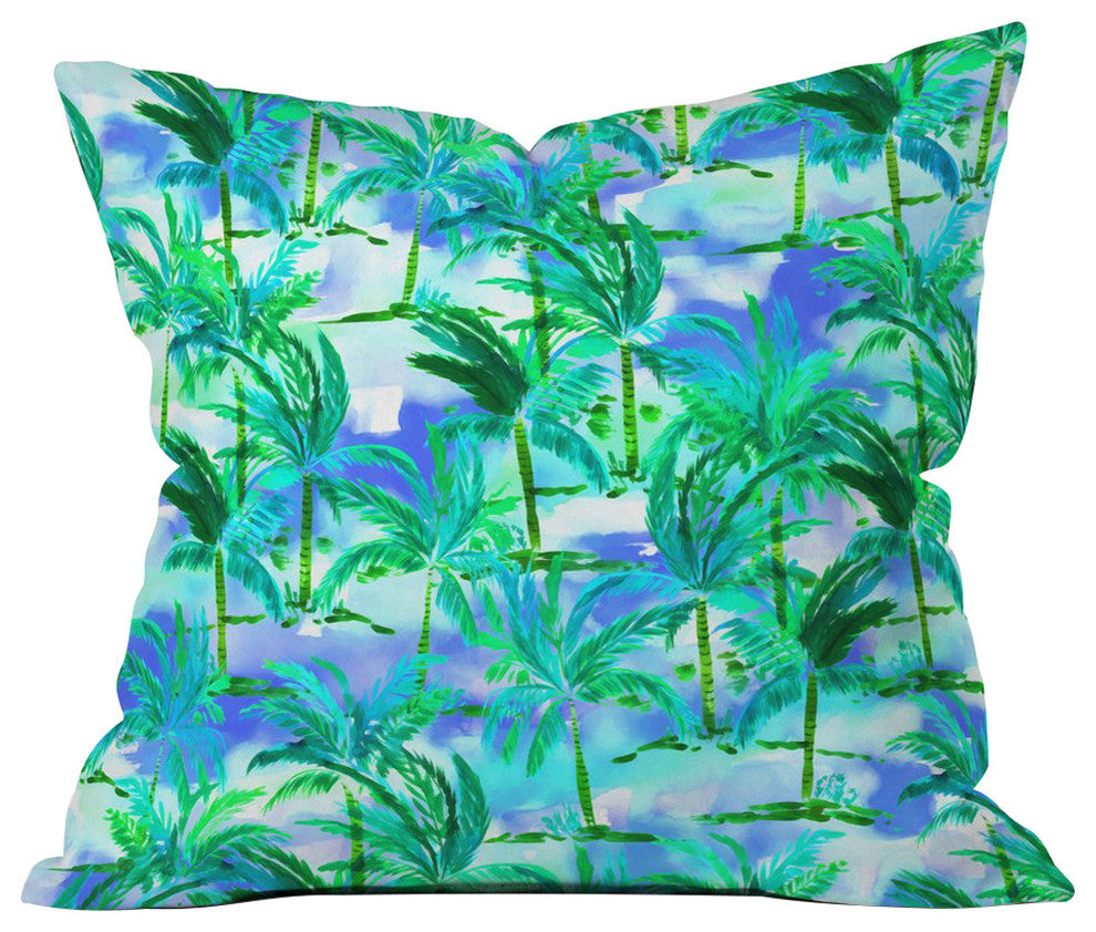 Amy Sia Palm Tree Blue Green Throw Pillow, 26"x26"