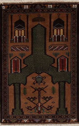 Balouch Geometric Handmade Persian Style Oriental Area Rug, Brown, 4'4"X2'10"