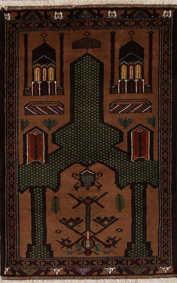 Balouch Geometric Handmade Persian Style Oriental Area Rug, Brown, 4'4"X2'10"