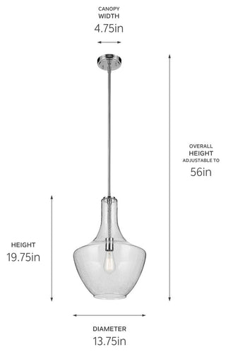 Everly 19.75" 1-Light Bell Pendant With Clear Seeded Glass, Chrome