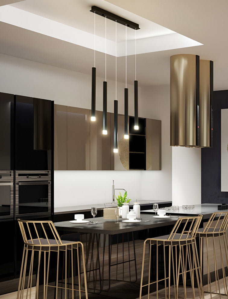 Burgdorf | Black Pendant Lamp in a Nordic Style for Kitchen, 5 Heads Black, Warm Light