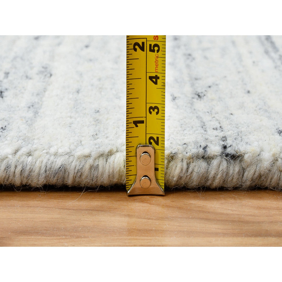 Ivory, Hand Loomed Plain Modern Striped Design, Wool Runner Rug, 2'6"x11'10"