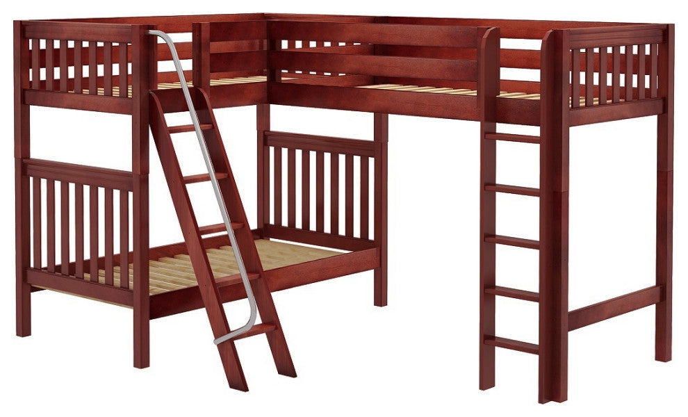 Ball State Sleeps 3 Twin Loft Bunk Beds, Chestnut