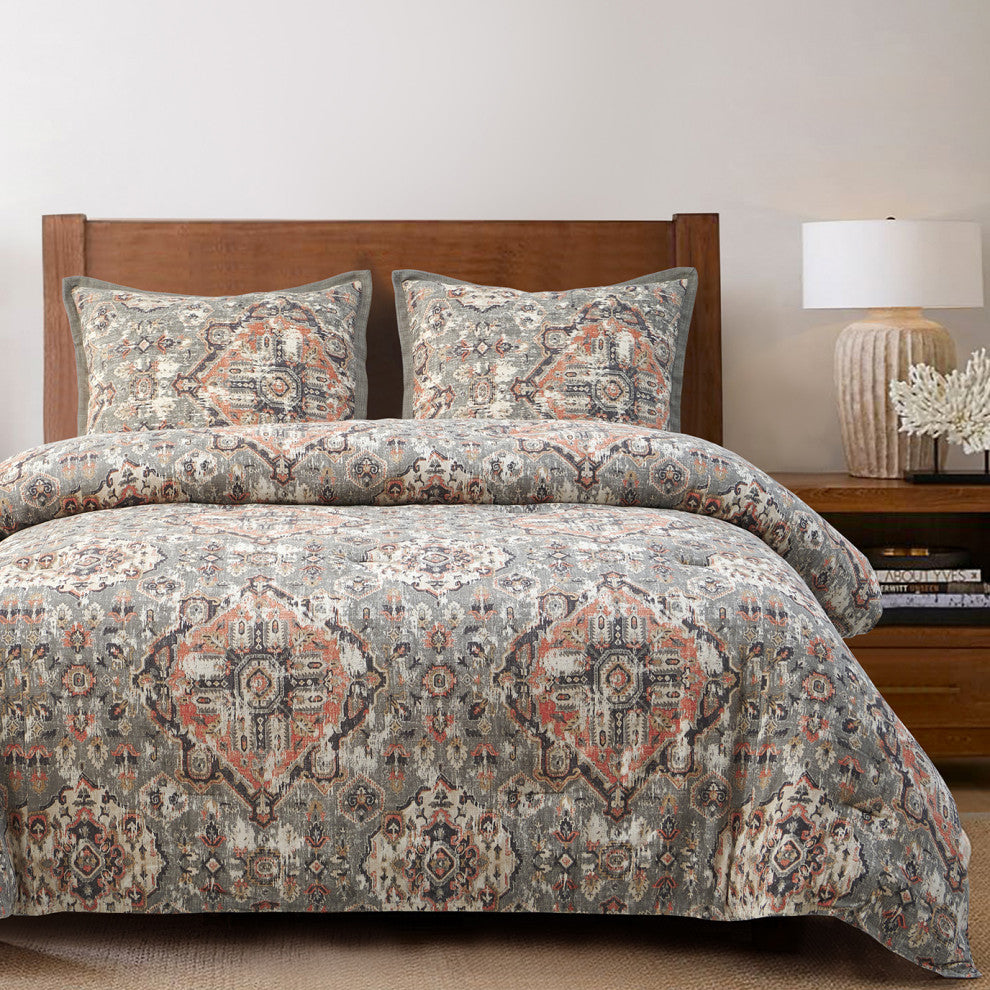 3-Piece Carmen Vintage Kilim Comforter Set, Super Queen