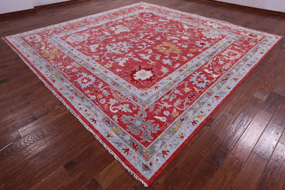 12' Square Handmade Turkish Oushak Wool Rug - Q13277