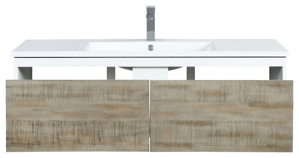 Scopi 48 Rustic Acacia Vanity, Acrylic Top With Sink, Nickel Faucet Set