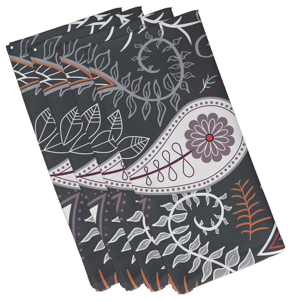 Paisley Floral , Floral Print Napkin, Gray, Set of 4