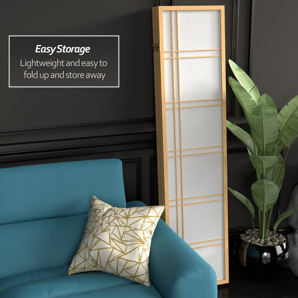 6' Tall Double Cross Shoji Screen, Natural, 5 Panels