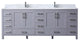 84" Dark Gray Double Vanity, White Carrara Marble Top, White Sinks, No Mirror