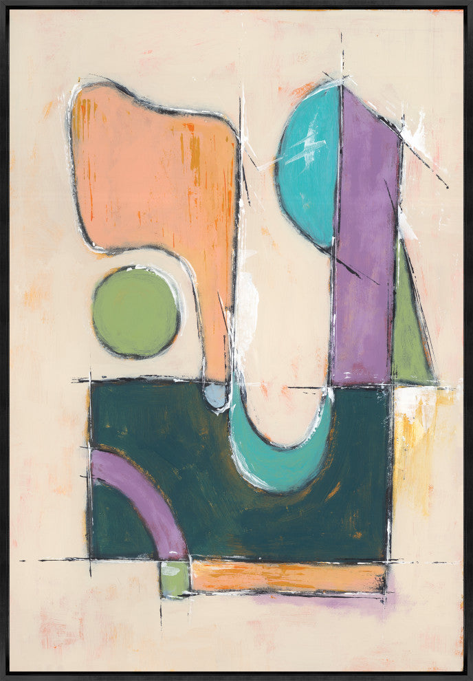 36x53 Whimsical Puzzle I, Framed Artwork, Black