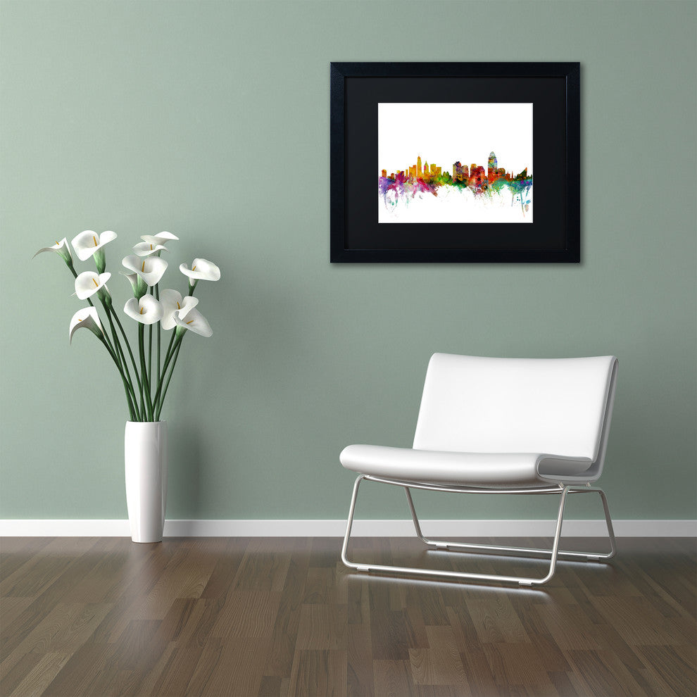 "Cincinnati, Ohio Skyline" Matted Framed Canvas Art by Michael Tompsett