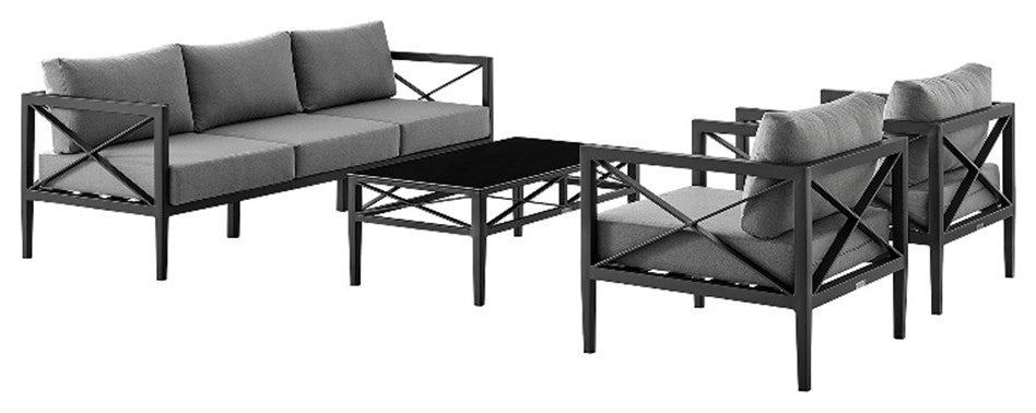 Armen Living Sonoma 4-Piece Modern Aluminum Outdoor Set in Dark Gray