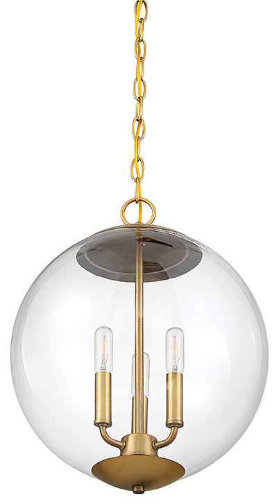 3-Light Pendant, Natural Brass