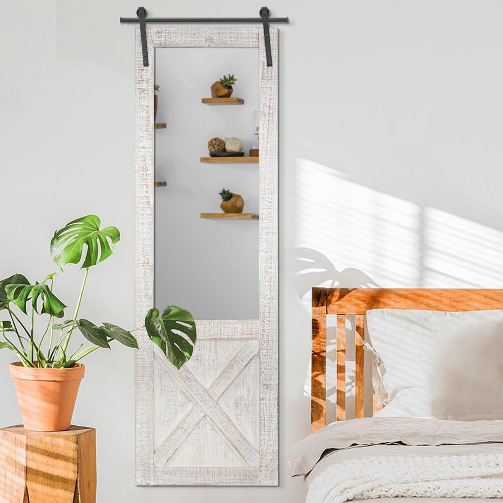 Wood Hanging Barn Door Wall Mirror