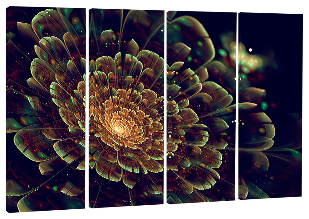 "Orange Metallic Fractal Flower" Digital Canvas Print, 4 Panels, 48"x28"