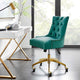Computer Work Desk Tufted Chair, Velvet, Gold Teal Blue, Home Business Office