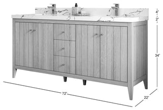 Atlanta Oak 72" Double Sink Bath Vanity, White 2" White Quartz