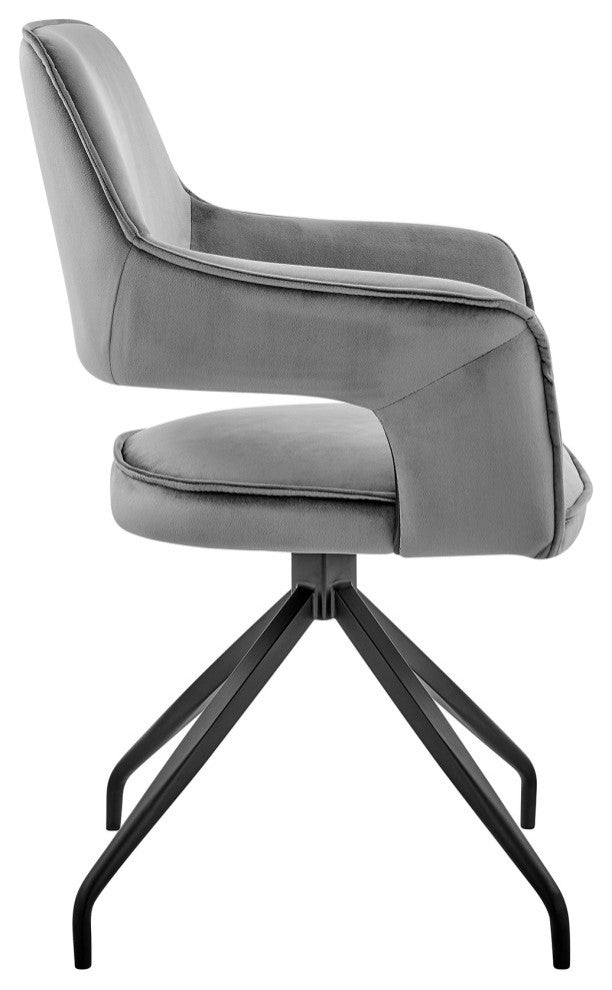 Hadley Dining Room Accent Chair, Velvet With Black Finish, Gray