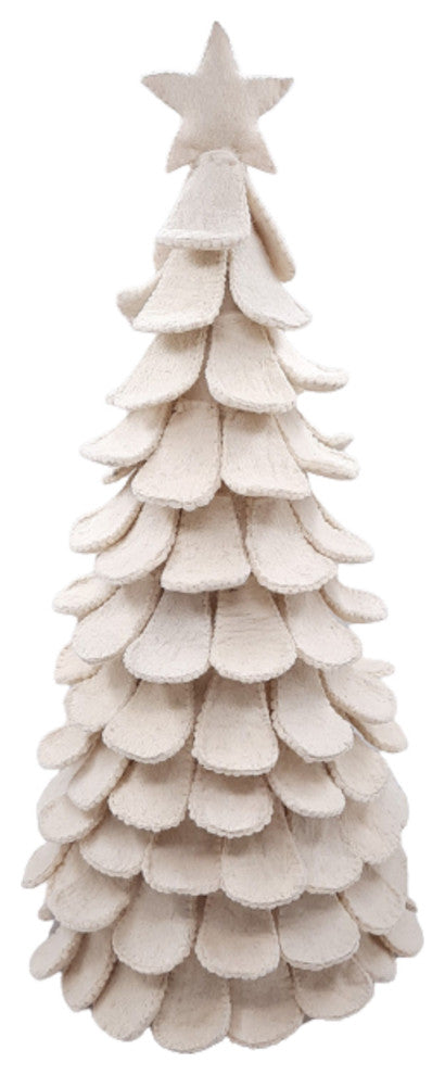 Handmade Cream Tabletop Christmas Tree in Hand Felted Wool- XL- 26"