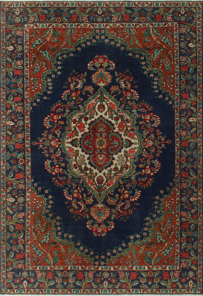 Fine Vintage Distressed Adia Navy Rug