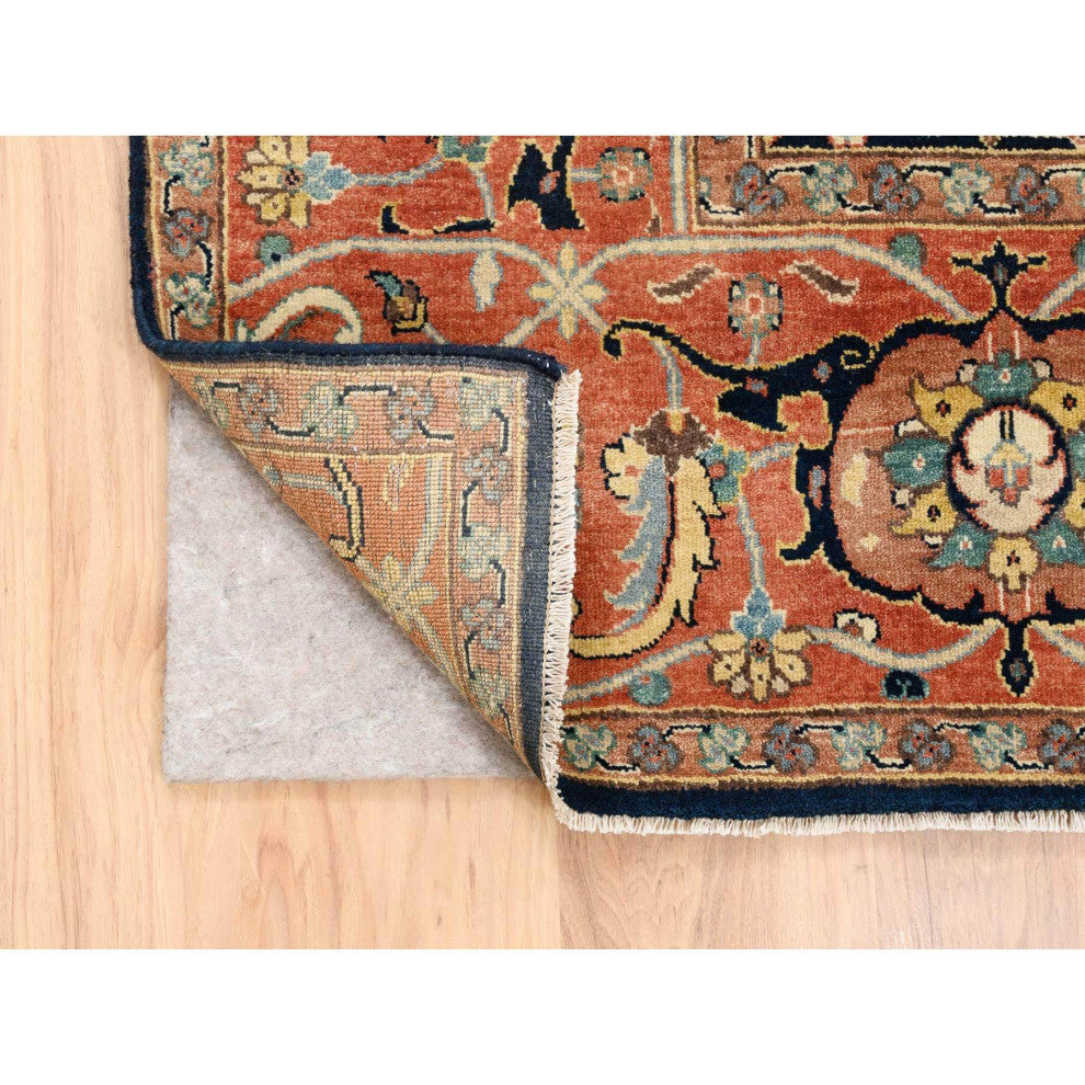 Midnight Blue Antiqued Heriz Soft Wool Hand Knotted Oriental Rug, 8'1"x10'1"