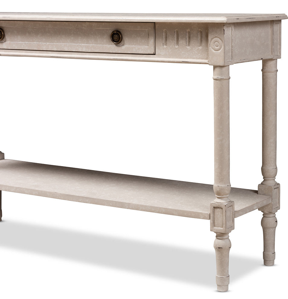 Ariella Country Cottage Farmhouse Whitewashed 1-Drawer Console Table