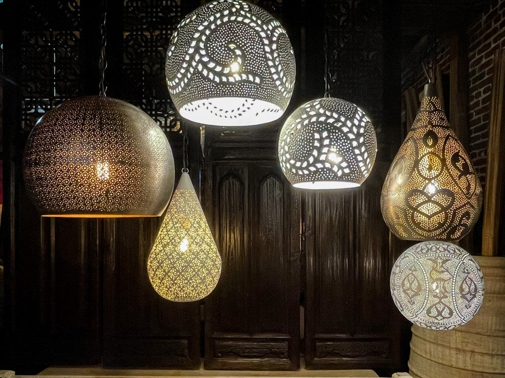 Large White Filigree Lucknow Macrame Pendant Lantern