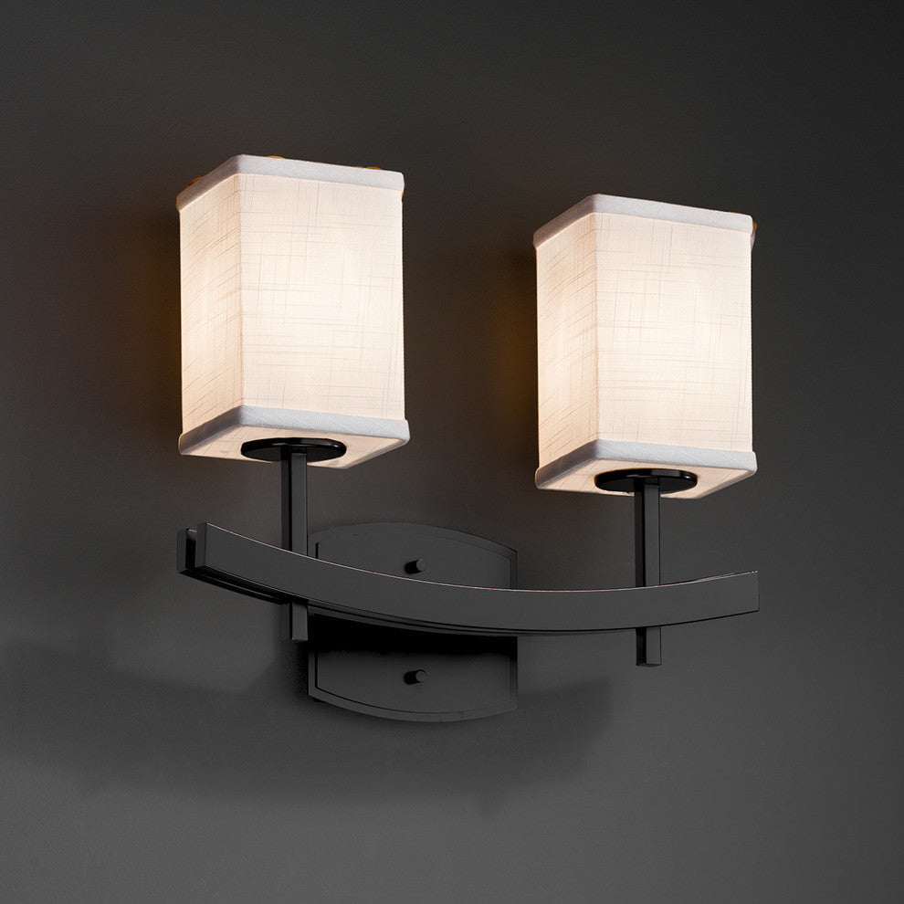 Textile Archway 2-Light Bath Bar, Square With Flat Rim, White Fabric Shade