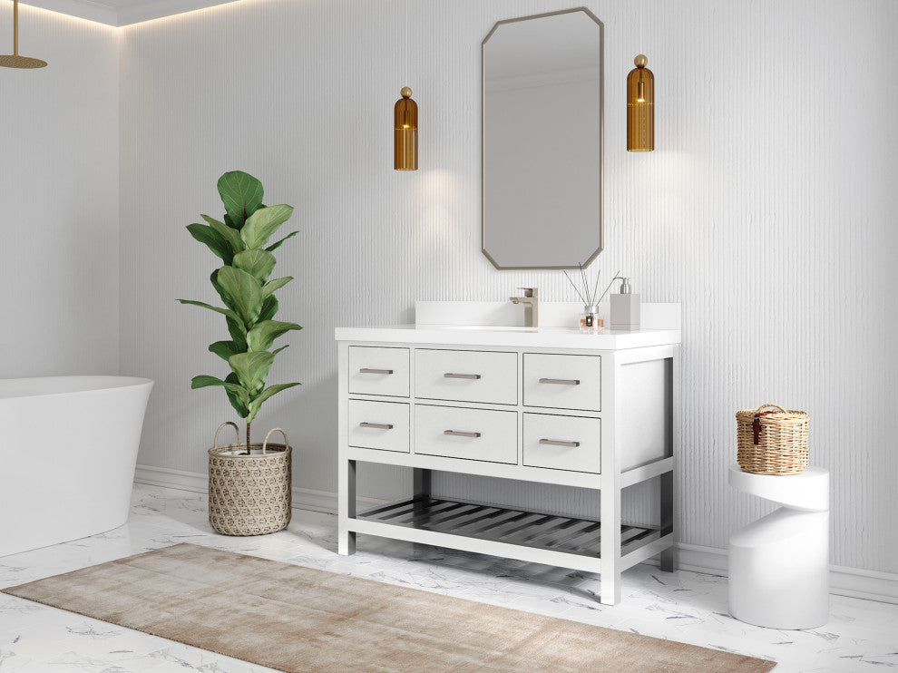 Parker 48 Single Sink Bath Vanity in White 2" Piatra Gray