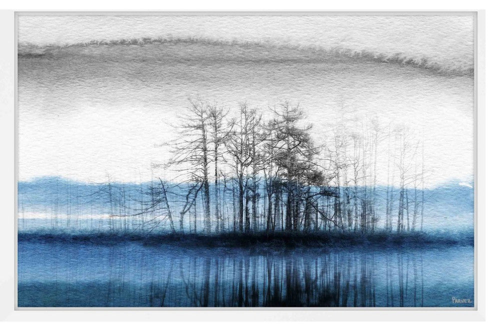 Parvez Taj "Tree Isle Reflects" Framed Painting Print, 18"x12"