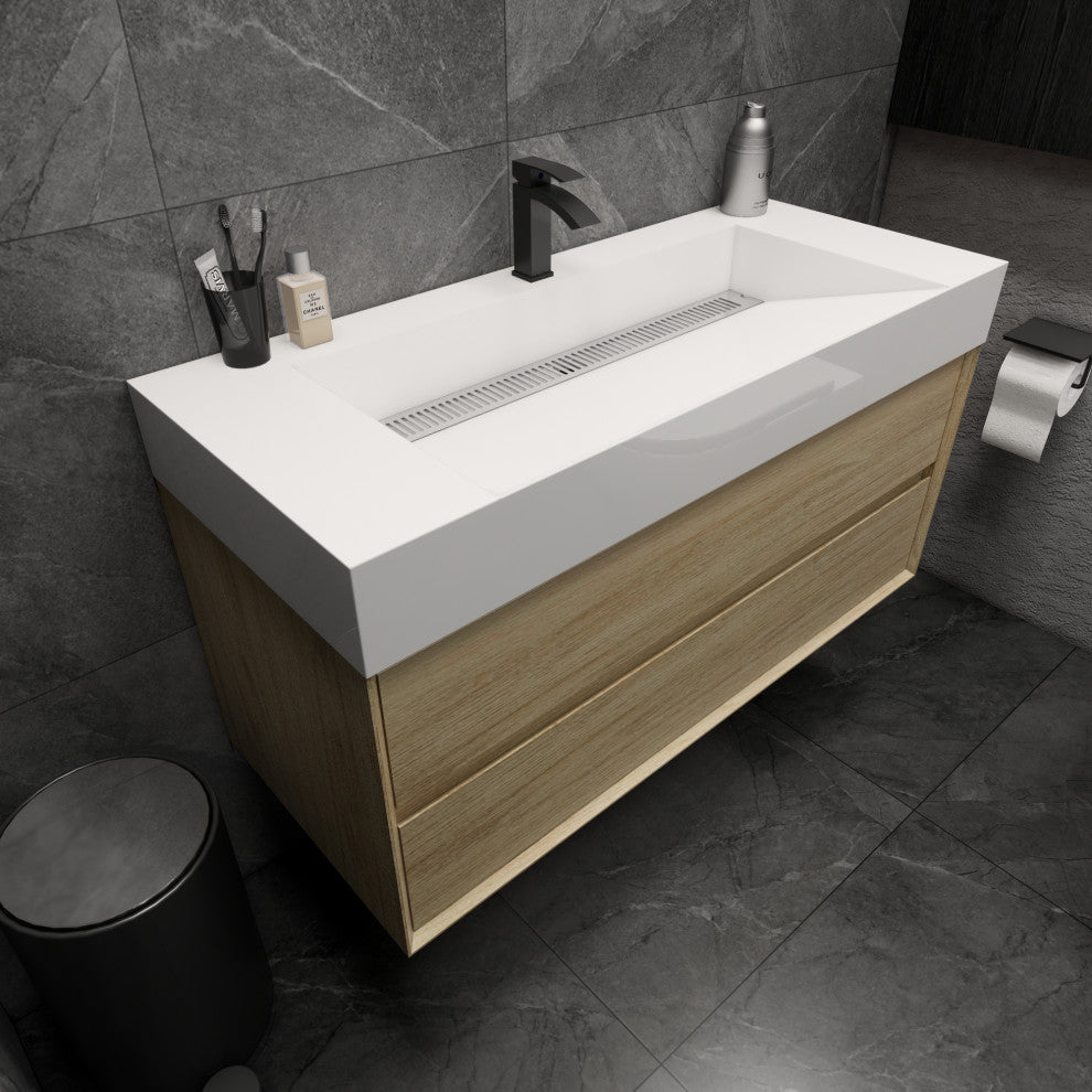 MAX 48" Floating Bath Vanity With Acrylic Sink, Coffee Wood