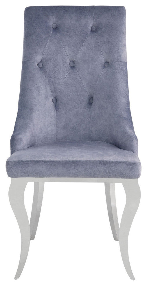 Benzara BM250221 S/2 Side Chair With Button Tufting & Metal Legs, Gray/Silver