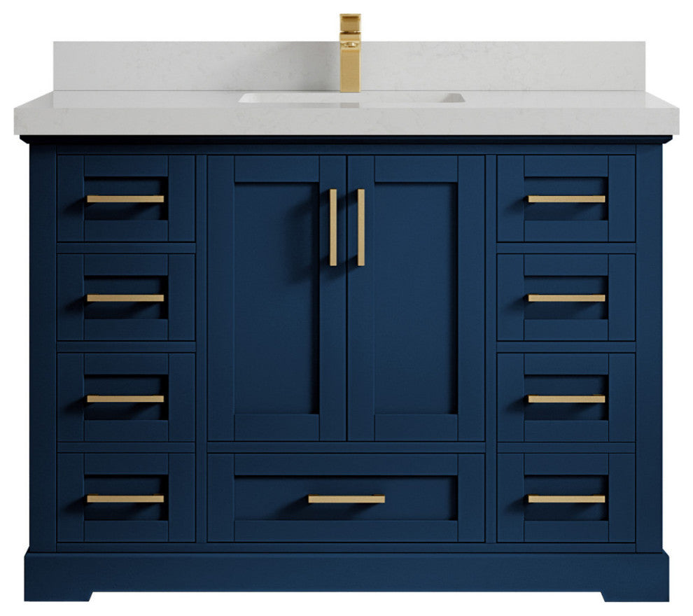 Boston 48 Single Sink Bath Vanity in Navy Blue 2" Carrara Quartz