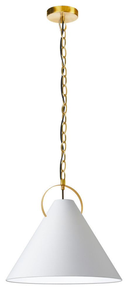 White Contemporary Pendant With Gold Metal