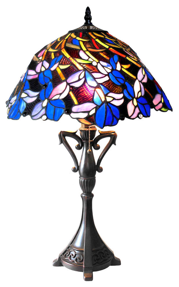 NATALIE, Tiffany-style 2 Light Iris Table Lamp, 19" Shade