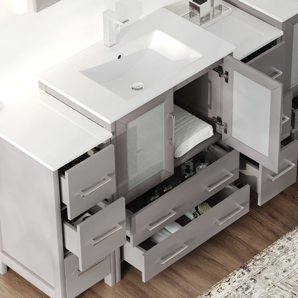 The Pullman Bathroom Vanity, Gray, 96", Double Sink, Freestanding