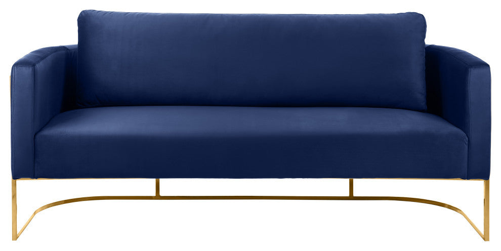Casa Velvet Upholstered Sofa, Navy, Gold Finish