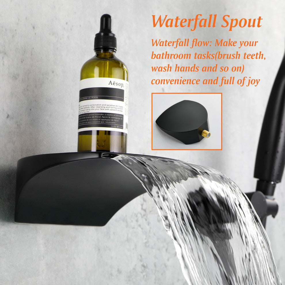 Single Handle Wall Mounted Waterfall Faucet With Handshower, Matte Black