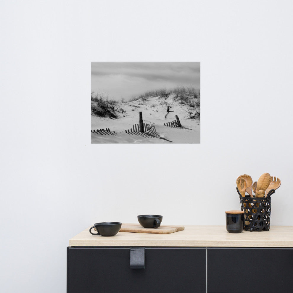 Buried Fences Landscape Photo, Black & White Unframed Wall Art Print, 18" X 24"