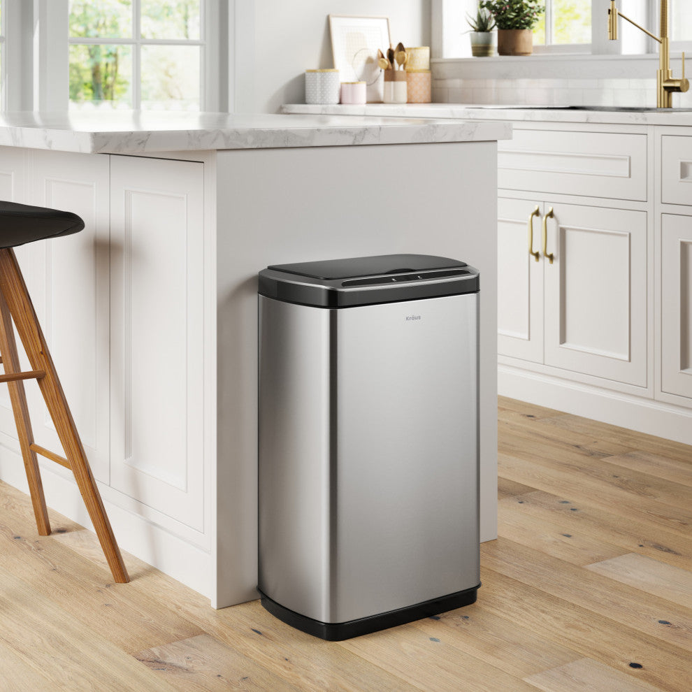 GarbagePro Rectangular 13 Gal Touchless Motion Sensor Stainless Steel Trash Can